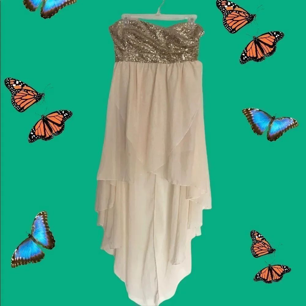 Strapless Sequin Hi Low Dress
